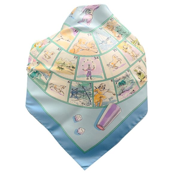 Hermes Light Blue Multi Le Jeu des Petits Bonheurs Print Square Silk Twill Scarf - Picture 3 of 10